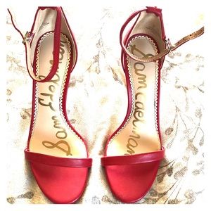 Deep red strap heels
